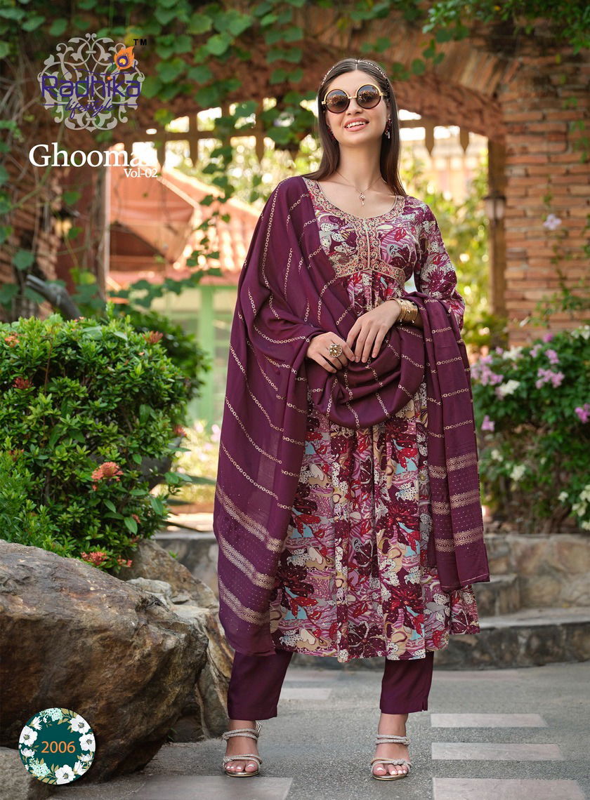 Ghoomar Vol 2 By Radhika Printed Alia Cut kurti With Bottom Dupatta
